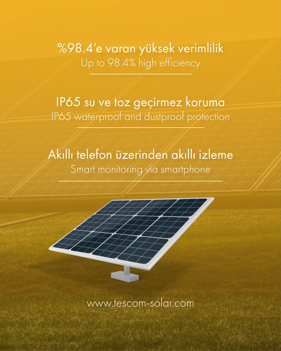 TESCOM_UPS's tweet image. INV1000NS ON GRID Solar İnvertör (3–7 kW), kompakt ve hafif tasarımı, yüksek güç yoğunluğu ve %98,4 verimliliği ile modern güneş enerjisi sistemleri için ideal çözümdür.

#Tescom #INV1000NS #SolarInverter #GüneşEnerjisi #OnGrid #HighEfficiency #SmartMonitoring #IP65