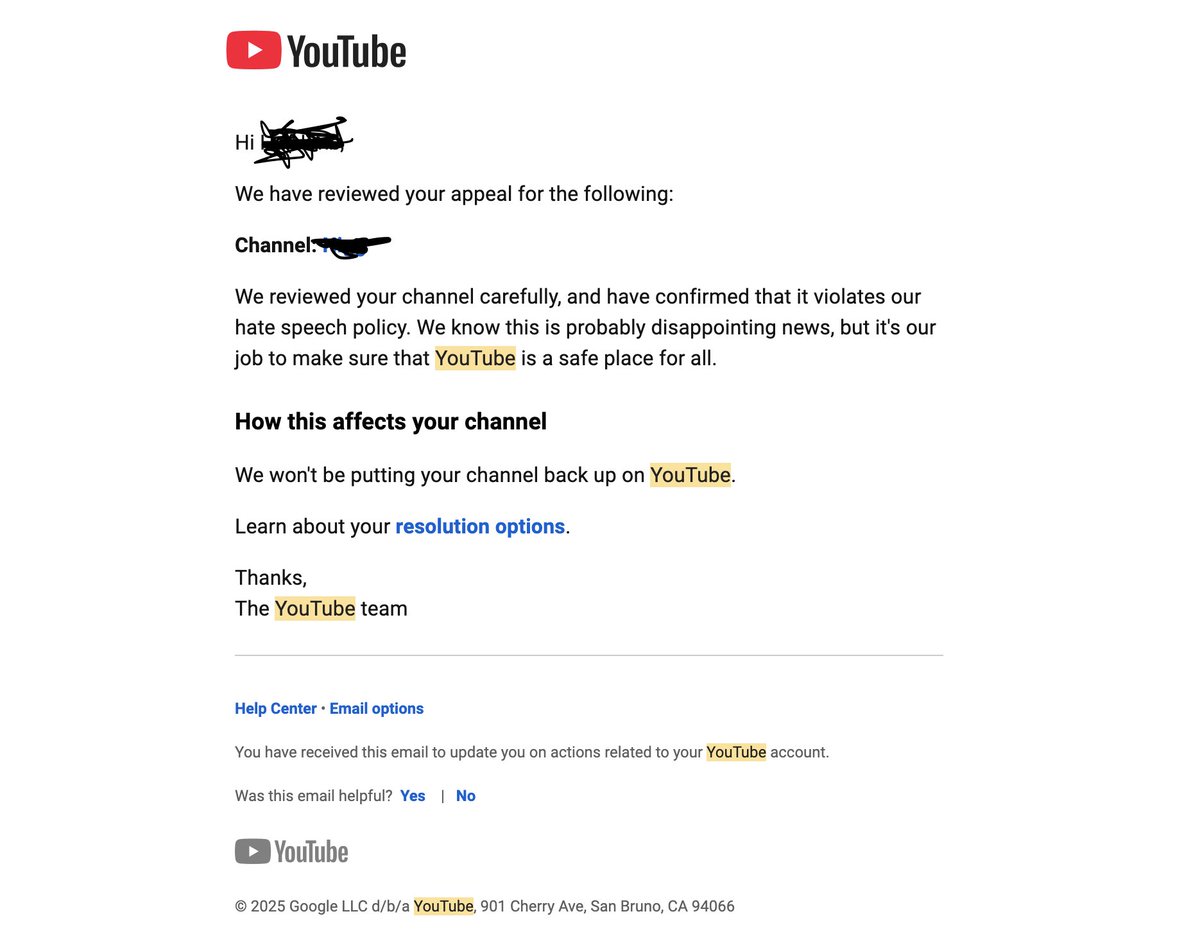 Lexven176171's tweet photo. Hi @TeamYouTube my youtube account was removed/terminated for Hate Speech, but didn't get any warnings in my email and the appeal was rejected. https://t.co/iviDwNSPJV