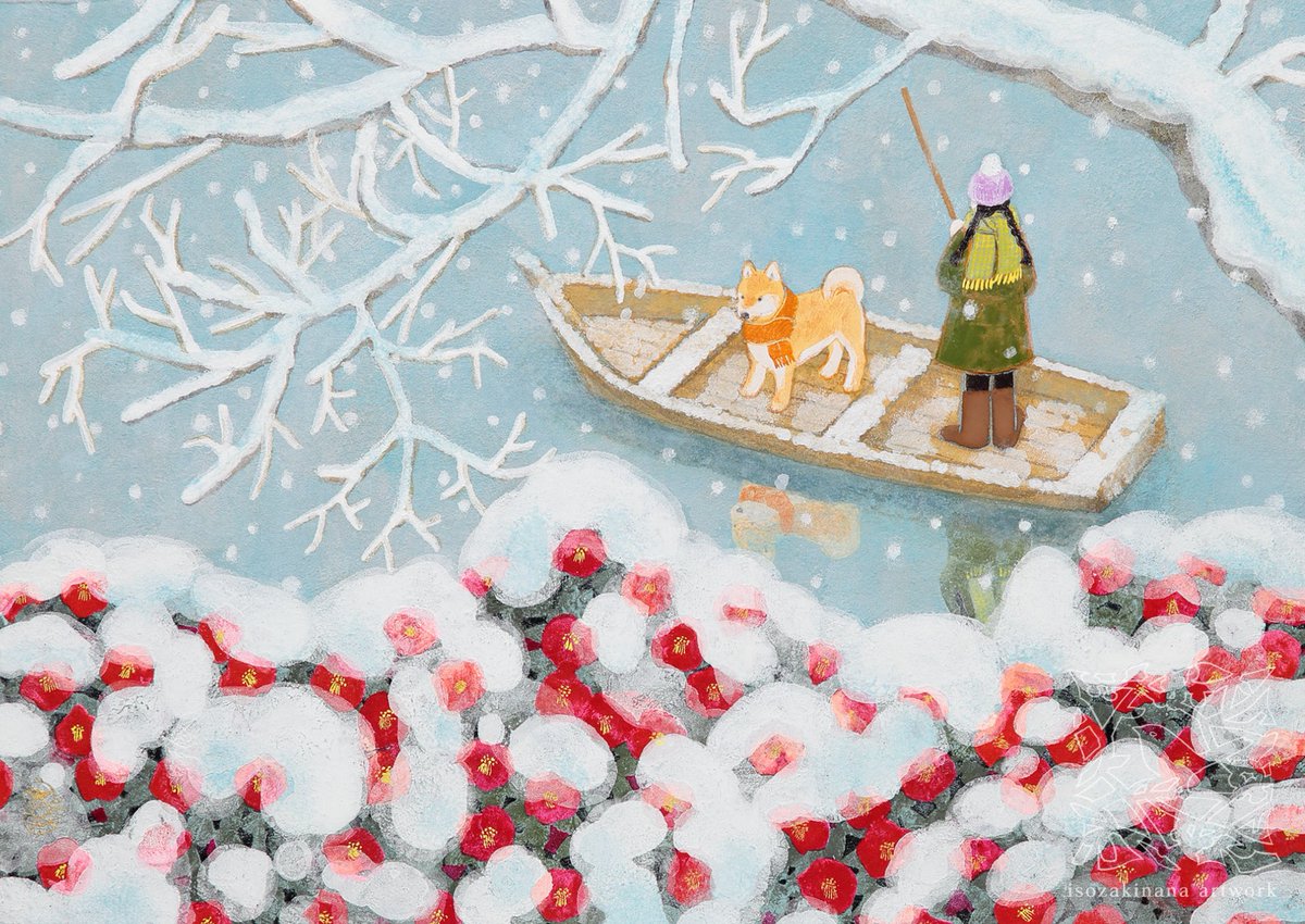 雪と紅 B4サイズ 日本画 2026年壁掛けカレンダー12月の作品です。