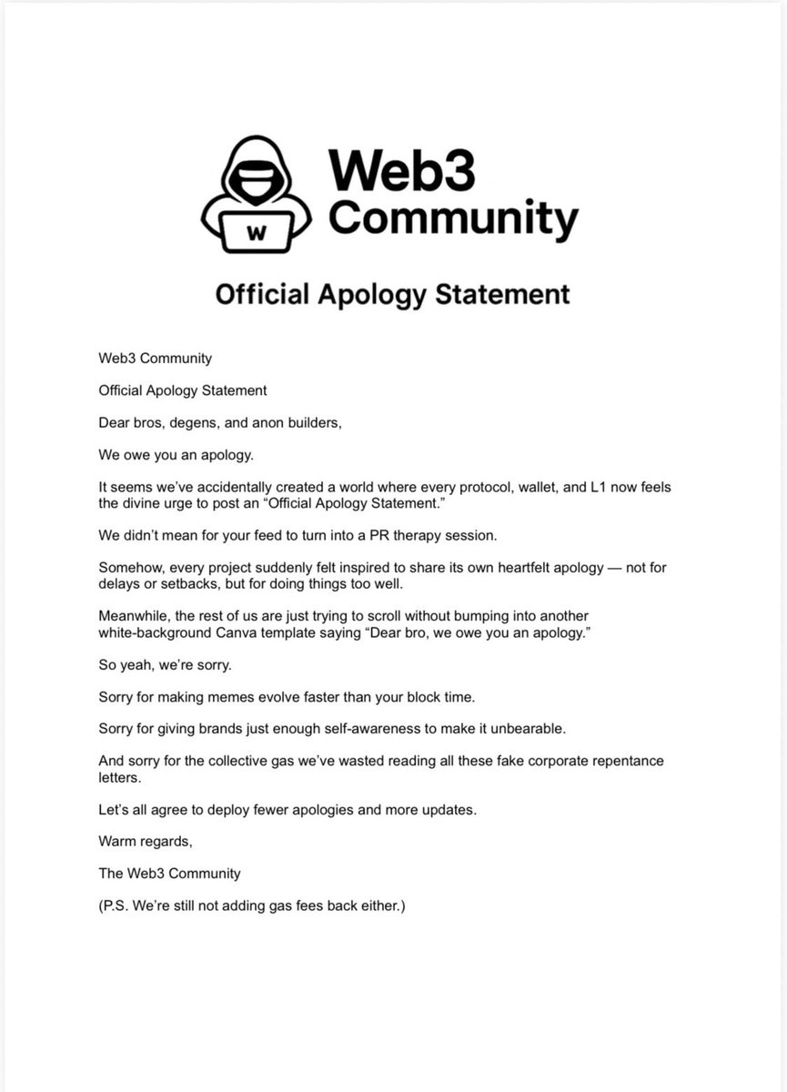 ELuttenberg789's tweet image. We to, are sorry.

#apology #sorry #Web3Community #web3 #Crypto #blockchain #Trending