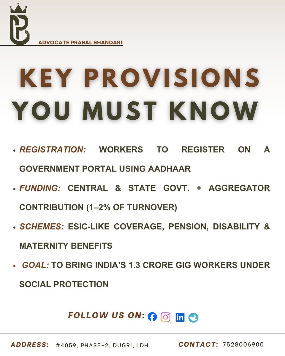 advpb14's tweet image. #SocialSecurityCode #GigWorkers #PlatformWorkers #LabourLawUpdates #KanoonwaleBhaiya #EPF #ESI #Compliance #PayrollUpdate #2025Reforms