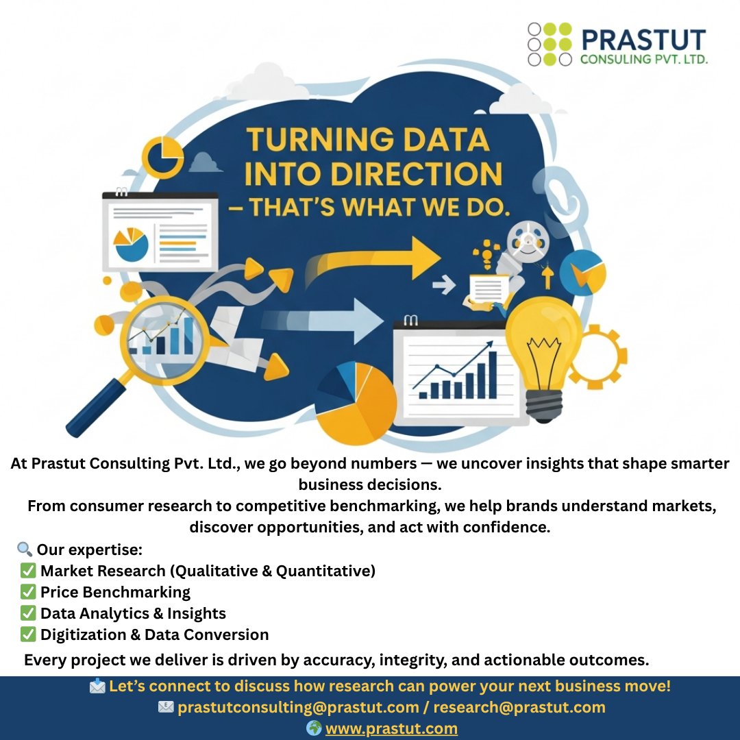 🌐 Turning data into direction.
At Prastut Consulting, we deliver insights that drive smarter business decisions.
📊 Market Research | Analytics | Digitization
🌍 prastut.com

#MarketResearch #PrastutConsulting #DataDriven