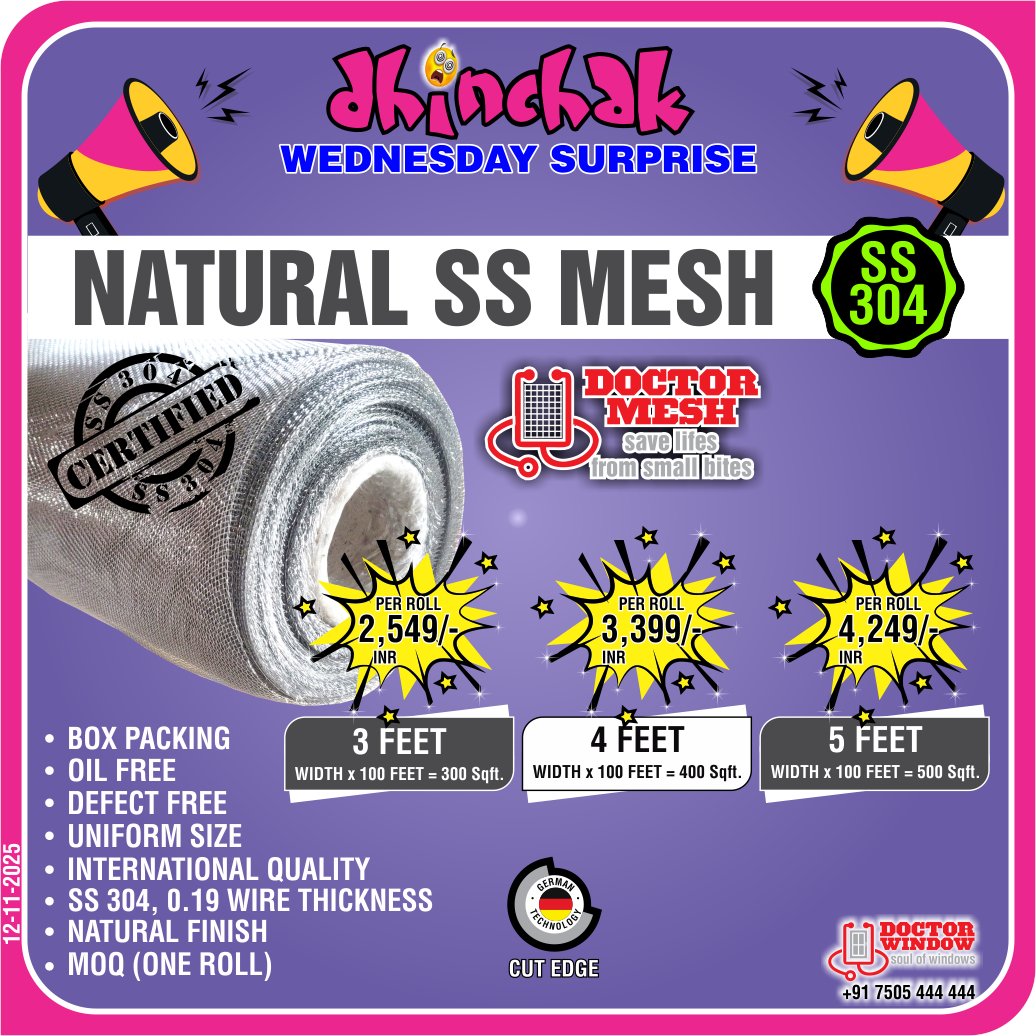 DOCTORWINDOW_IN's tweet image. 📷 𝗗𝗵𝗶𝗻𝗰𝗵𝗮𝗸 𝗢𝗳𝗳𝗲𝗿 𝗧𝗶𝗺𝗲!

Grab the deal of the season — hurry, limited time only!
📅 Valid till 𝟭𝟮𝘁𝗵 𝗡𝗼𝘃 𝟮𝟬𝟮𝟱, 𝟲:𝟯𝟬 𝗣𝗠

📞 Doctor Window: +91 7505 444 444
📧 sales@doctorwindow.com

#ssmesh #MosquitoProtection #doctorwindow #soulofwindows #hardware