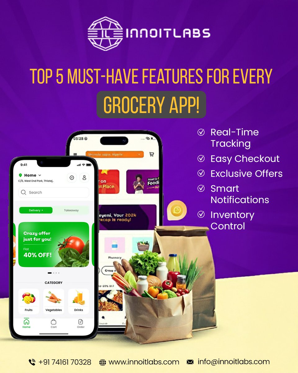 Innoit_Labs's tweet image. 5 Must-Have Features for Grocery Apps
Real-Time Tracking | Easy Checkout | Offers | Notifications | Inventory Control

 innoitlabs.com
 info@innoitlabs.com

#GroceryApp #AppDevelopment #EcommerceApp #OnlineGrocery #MobileApp #DeliveryApp #AppFeatures