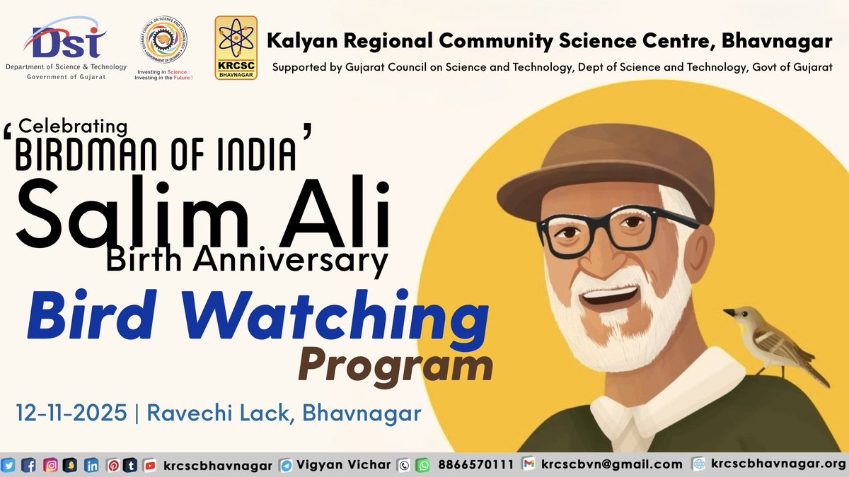 iplab_bhavnagar's tweet photo. On 12 November Remembering the legacy of #DrSalimAli, the #BirdManofIndia, on his birth anniversary #KRCSC organized a #BirdWatchingProgrammeย today to promote awareness on #conservation and #biodiversity among students and nature lovers. A great way to honor his pioneering work! https://t.co/WHw3KtCIZ1
