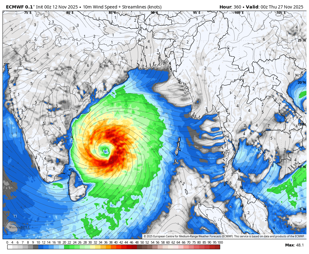 WeatherUpdate2m's tweet image. The latest ECMWF 00z run hints at the possible formation of a Strong cyclone over the SW Bay of Bengal around November 27. It looks quite strong in the forecast — but the big question is, will it really form? Stay tuned for more detailed updates!
#senyar #Cyclone #wu2m #patlama