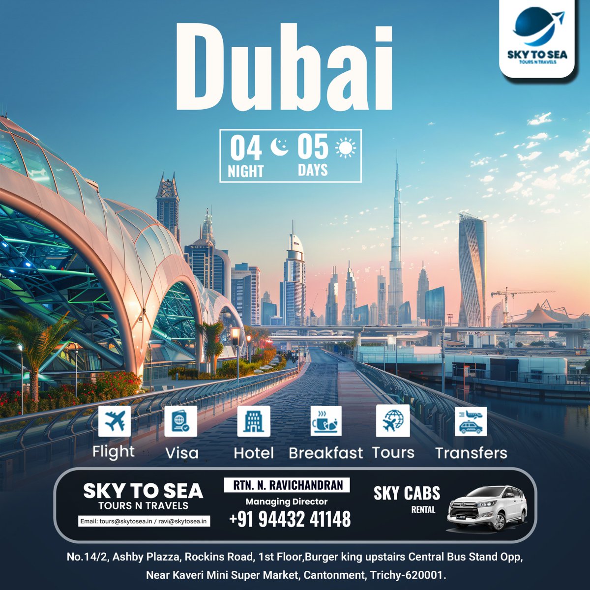 TSkytosea's tweet photo. The Ultimate Destination for Explorers..Experience Luxury Embrace Dubai !!

For booking call us on: +91-9443241148..
Visit https://t.co/oxzvq04OET

#trichy #skytosea #booknow #skycabs #temple  #domestic #visa #Package #AirTicketing #dubai #dubailife #abudhabi #sharjah #ajman https://t.co/cWBzKNp2NF