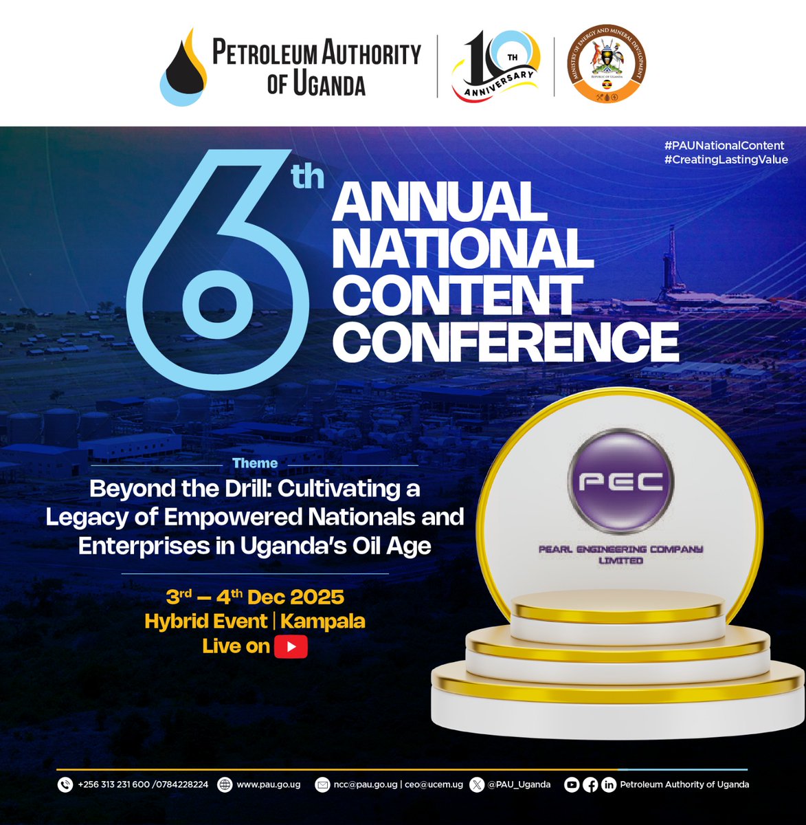 PAU_Uganda's tweet image. We’re excited to welcome aboard our new partners and sponsors for the 6th Annual National Content Conference — SLB,  Pearl Engineering Company @PEC94, @Vallourec , and Prometim Uganda Ltd/ICS!

Thank you for partnering with @PAU_Uganda  to champion national content development