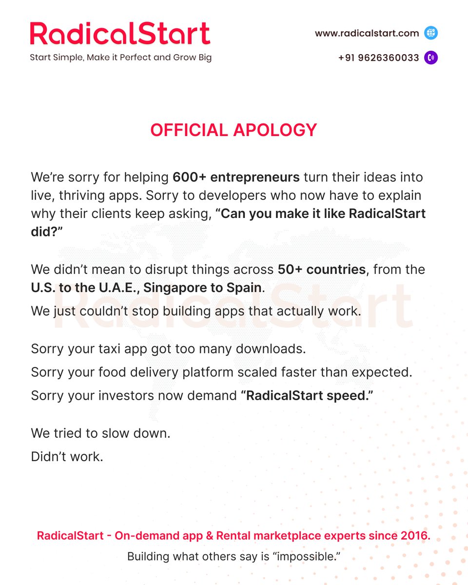 radicalstartnow's tweet image. We know, we’re a bit late to apologize, because our apps keep launching faster than the trends. 🚀

#apologize #RadicalStart