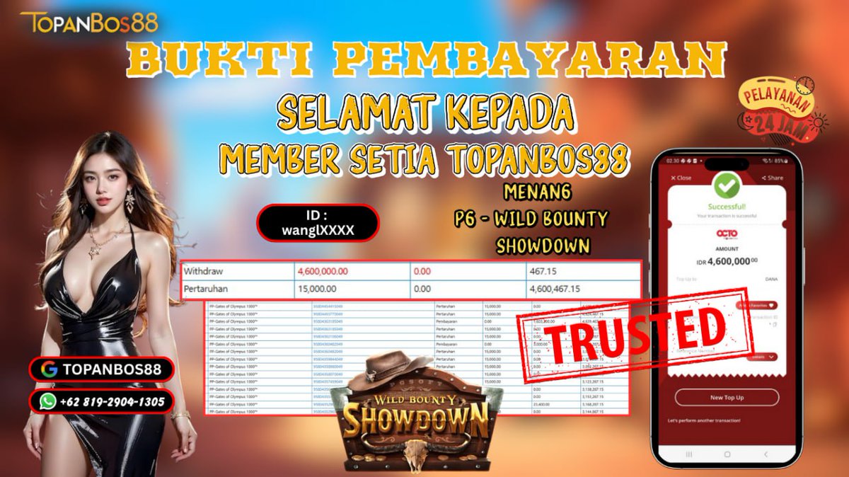TopanOfficiall's tweet photo. 🔥 Selamat untuk pemenang Wild Bounty Showdown di TopanBos88! 🤠

Di TopanBos88, cukup satu tembakan hoki bisa bikin saldo langsung meledak! ⚡️
Main seru, menang nyata, dan WD tanpa drama! 😎💰

👉 Login sekarang: https://t.co/jnFWqjvbkd https://t.co/P9X0YOsQWZ