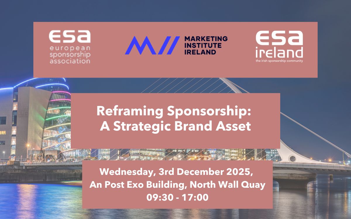 There’s still time to register for Reframing Sponsorship: A Strategic Brand Asset with ESA Ireland and the Marketing Institute of Ireland, led by brand expert Damian Devaney.

📅 3 Dec 2025 | 🕒 9:30AM–5:00PM | 📍 The EXO Building, Dublin 1

mii.ie/marketing-even…

#Sponsorship