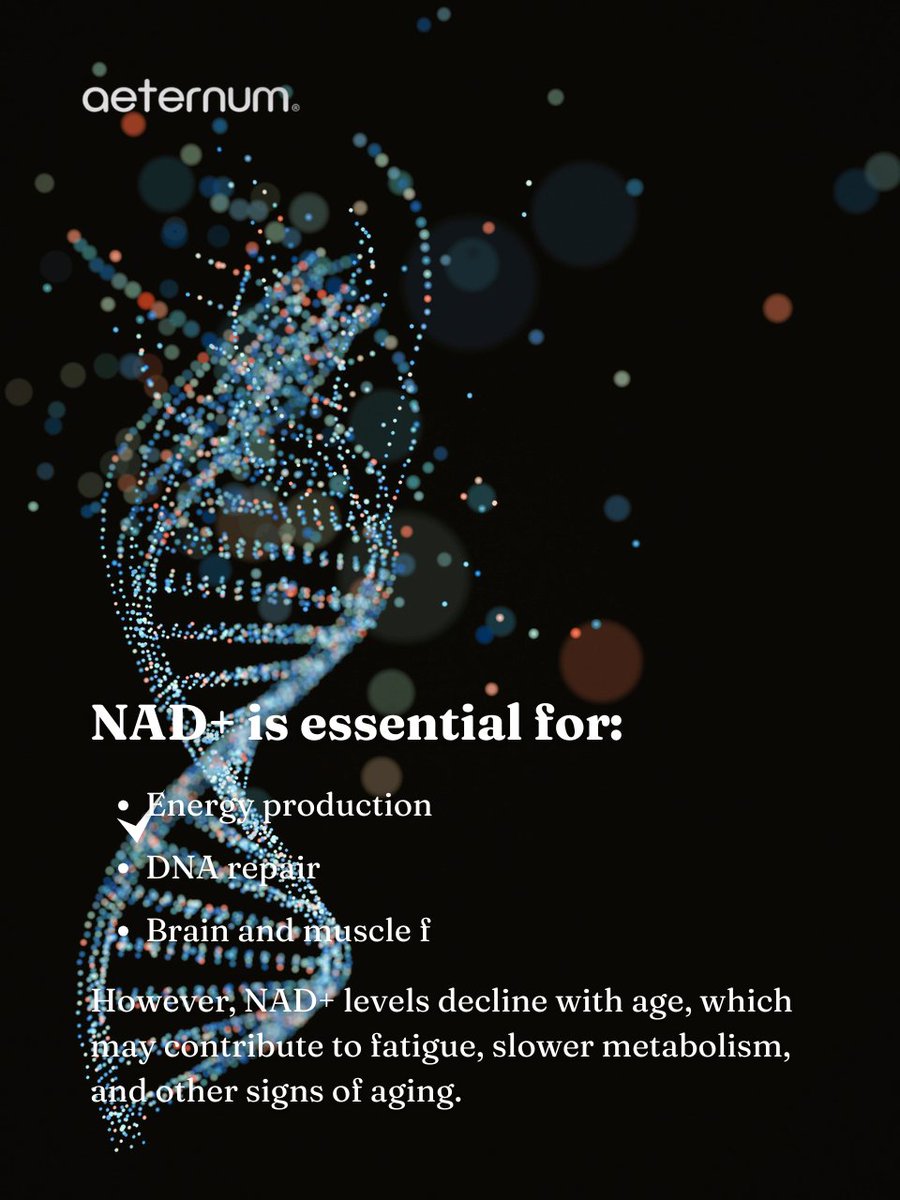 aeternumcompany's tweet image. 🧬 NMN may boost cellular energy, support DNA repair &amp;amp; promote healthy aging ✨ Recharge your cells for long-term vitality. 💡 Follow us &amp;amp; visit our site! #NMN #LongevityScience #BiohackingHealth
