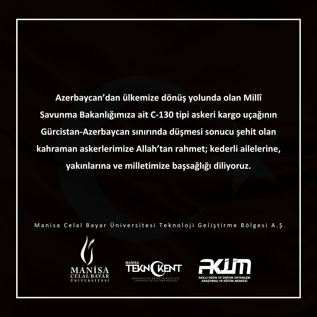 Azerbaycan’dan ülkemize dönüş yolunda olan Millî Savunma Bakanlığımıza ait C-130 tipi askeri kargo uçağının Gürcistan-Azerbaycan sınırında düşmesi sonucu şehit olan kahraman askerlerimize Allah’tan rahmet; kederli ailelerine, yakınlarına ve milletimize başsağlığı diliyoruz.