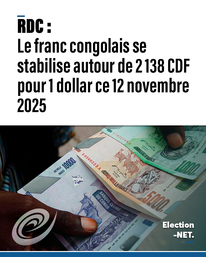 ElectionNet's tweet image. Taux de change indicatifs du jour selon la Banque Centrale du Congo (BCC) :

Mercredi 12 Novembre 2025
1 USD = 2 138,3458 CDF
1 EUR = 2 471,8417 CDF
1 CNY = 300,2353 CDF

#BCC #TauxDuJour #FrancCongolais #RDC #TauxDeChange
