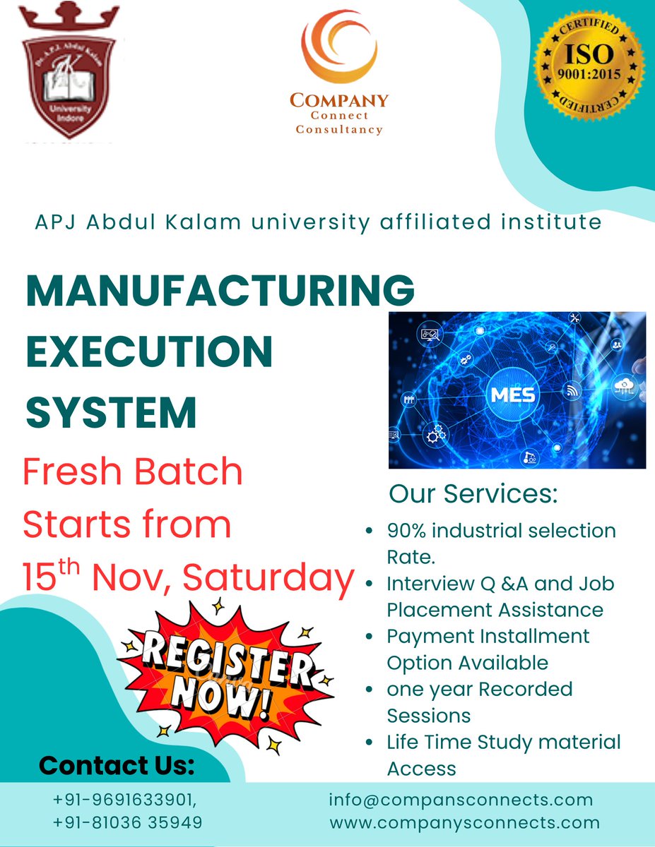 CompanyConnect1's tweet image. Register Now!!!!

forms.wix.com/f/713152623678…

#ManufacturingExecutionSystem #MES #MESImplementation #MESTraining #PharmaMES #ManufacturingAutomation #DigitalManufacturing #SmartFactory #Industry40 #PharmaIndustry #ProductionManagement #ManufacturingSolutions #PharmaManufacturing