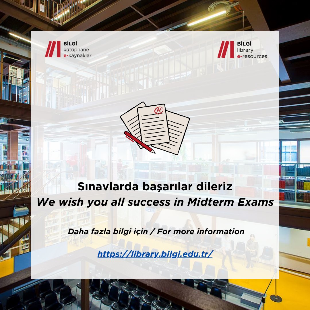 BILGI_Library's tweet image. Çalışma Alanı ( Study Halls) Saatleri Sınav Dönemi Boyunca Uzatıldı

Due to Midterm Exams, Study Halls Hours Extended

@bilgiofficial