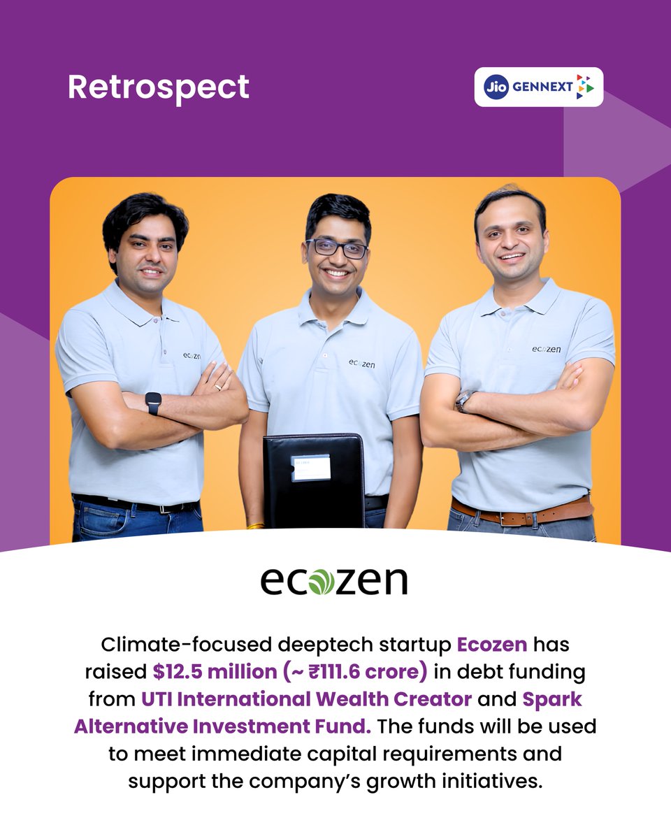 JioGenNext's tweet image. Congratulations, Ecozen for driving climate innovation through deeptech excellence!
We&apos;re proud to celebrate Ecozen’s mission of building climate-smart technologies that power sustainable growth.

#JioGenNext #Ecozen #DeepTech