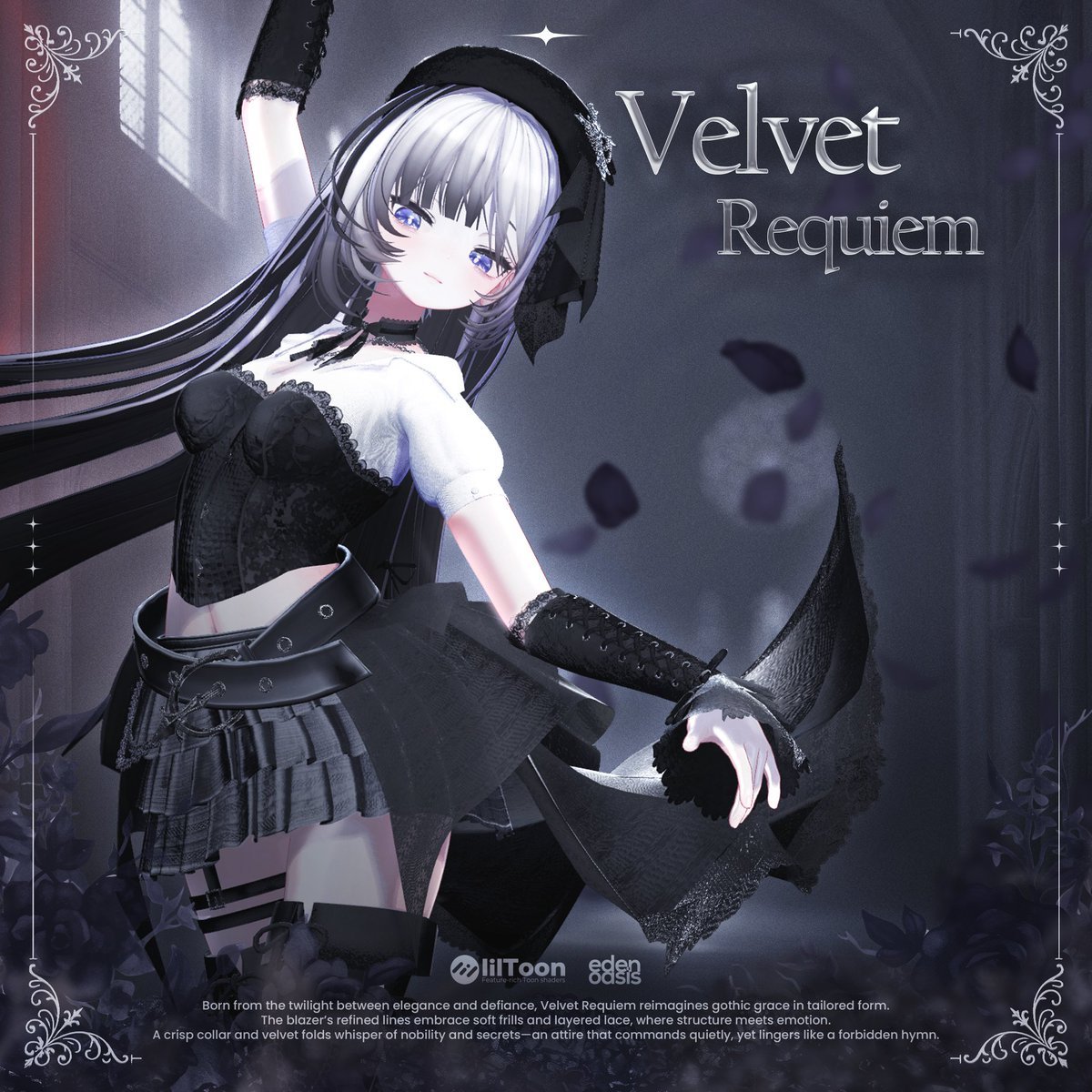 Velvet Requiem 🥀 
RT+フォローで3名様にプレゼント 

優雅に揺れるベルベットのシルエット。
BOOTHで先行公開、を今すぐチェック！
eden-spectrum.booth.pm/items/7640834 

11月14日 COMING SOON