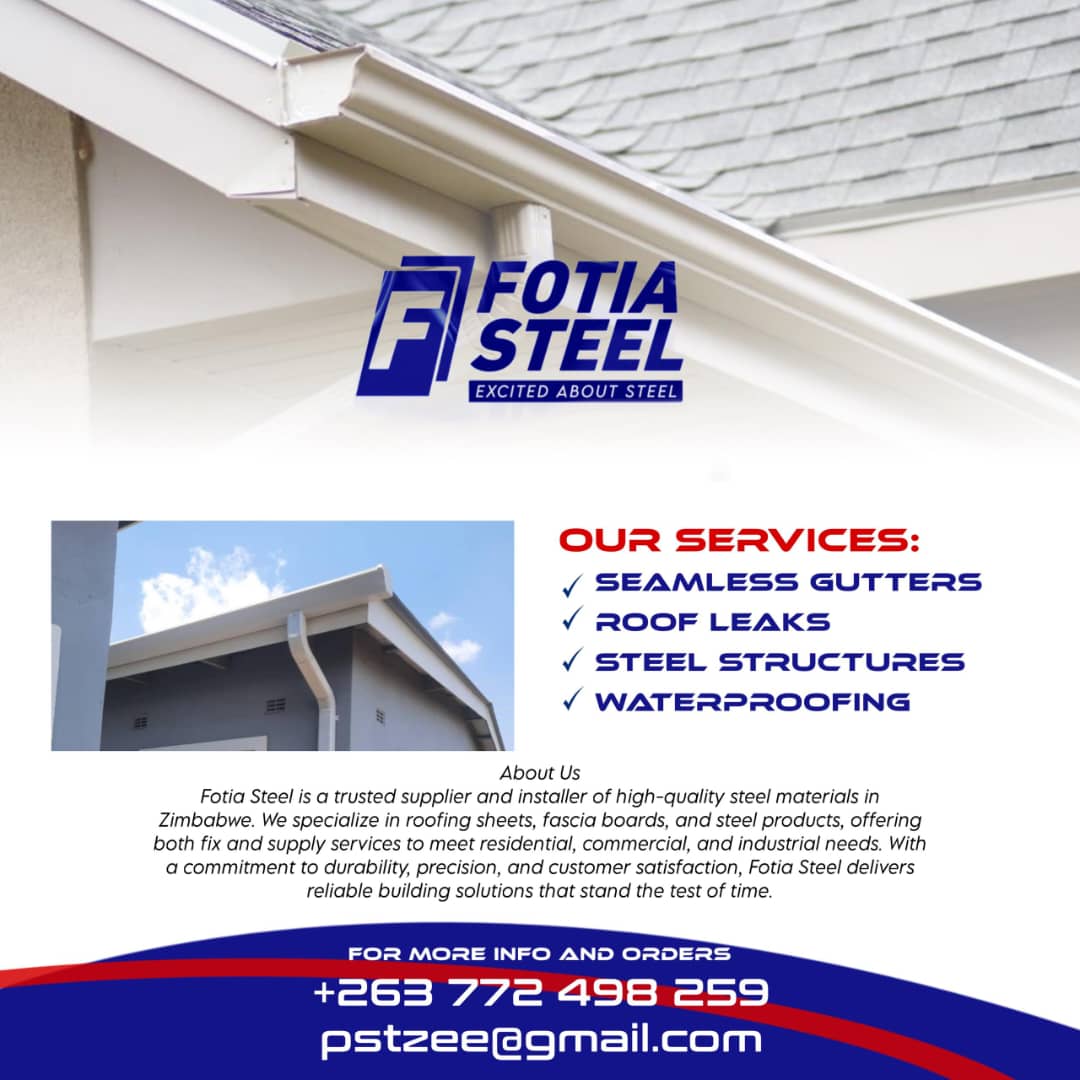 The rainy season is upon us .Contact 0772 498 259 for all your 
Seamless Gutters
Roof leaks 
Waterproofing