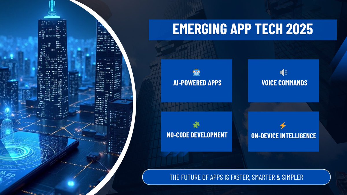 shrivcommedia's tweet image. Emerging App Tech 2025:

AI is making apps smarter, voice replacing taps, and no-code speeding up builds — the future of apps is faster and simpler.

#TechTrends #AppDevelopment #AI #Innovation #SoftwareDevelopment #BusinessSupport #customsoftwaredevelopment