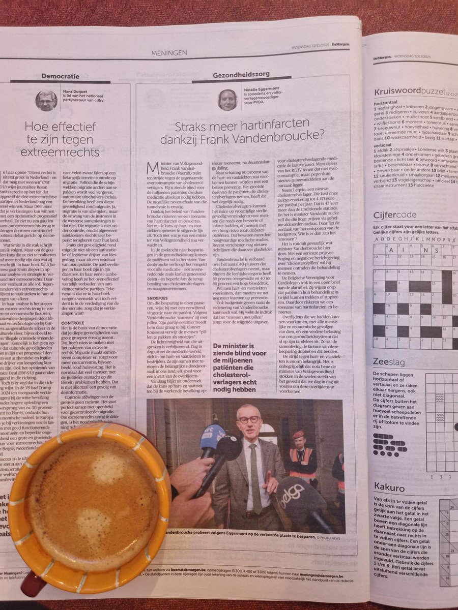 De lichtzinnigheid waarmee Vandenbroucke cholesterolpillen duurder maakt, is medisch en budgettair onverantwoord. Opniniestuk in <a href="/demorgen/">De Morgen</a>
demorgen.be/meningen/komen…