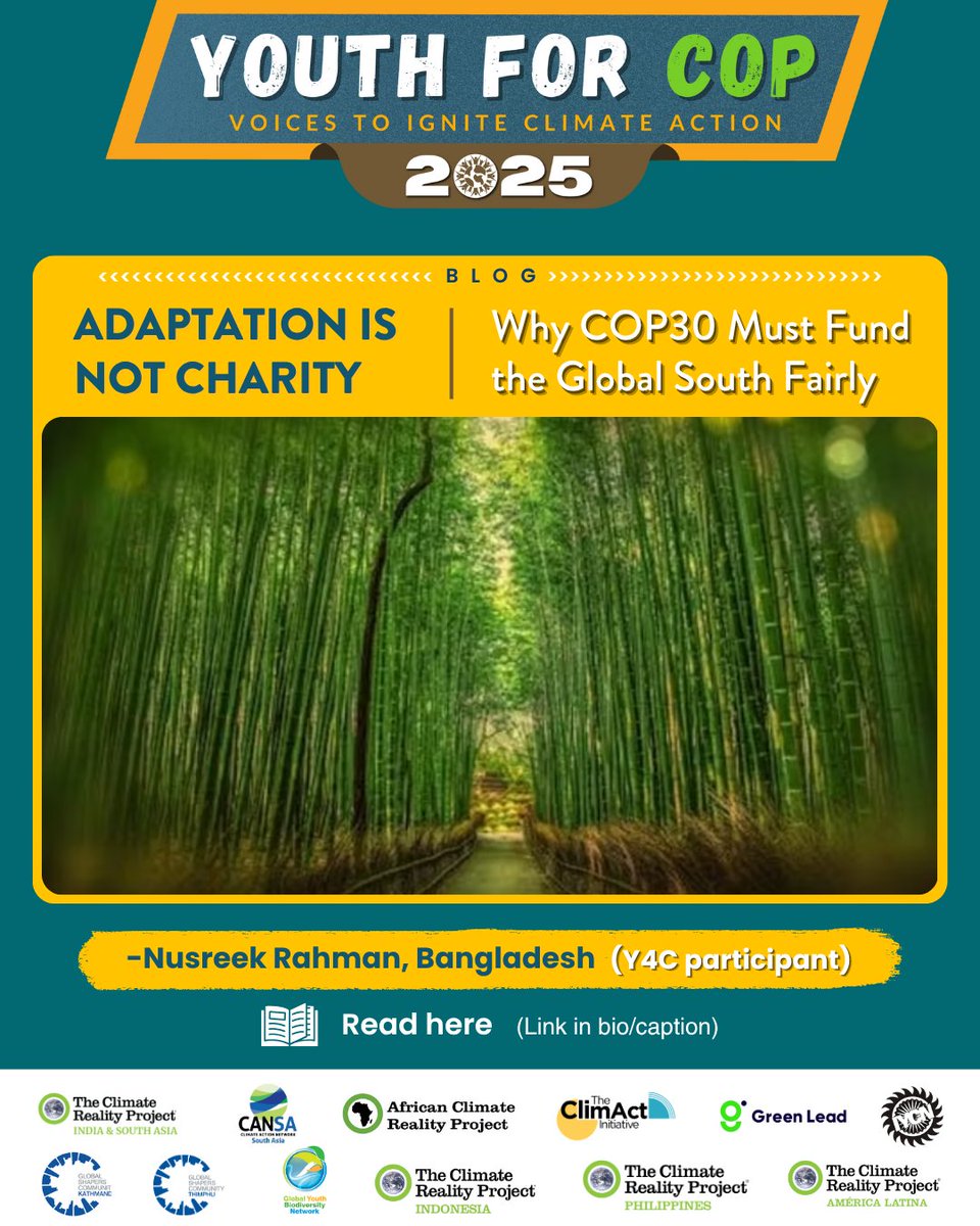 CR_INDSA's tweet image. 🌍“#Adaptation is not charity - it’s justice.”💬

In this powerful #blog, our #Youth4COP participant Nusreek Rahman from #Bangladesh calls for fair #ClimateFinance because the #GlobalSouth deserves more than sympathy; it deserves support.

👉Read: tinyurl.com/Nusreek-Rahman
.
#COP30