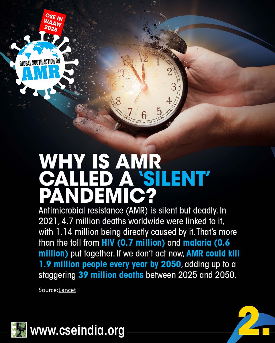 CSEINDIA's tweet image. World AMR Awareness Week is around the corner! 

Every November, there&apos;s a buzz around AMR, antibiotics, the “silent pandemic”...but what exactly is antimicrobial resistance, and why does it matter? 

We’ve made it simple for you! To kick off our #WorldAMRAwarenessWeek (WAAW)…