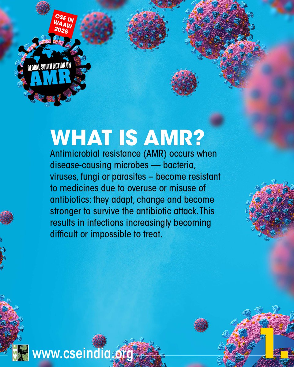 CSEINDIA's tweet image. World AMR Awareness Week is around the corner! 

Every November, there&apos;s a buzz around AMR, antibiotics, the “silent pandemic”...but what exactly is antimicrobial resistance, and why does it matter? 

We’ve made it simple for you! To kick off our #WorldAMRAwarenessWeek (WAAW)…