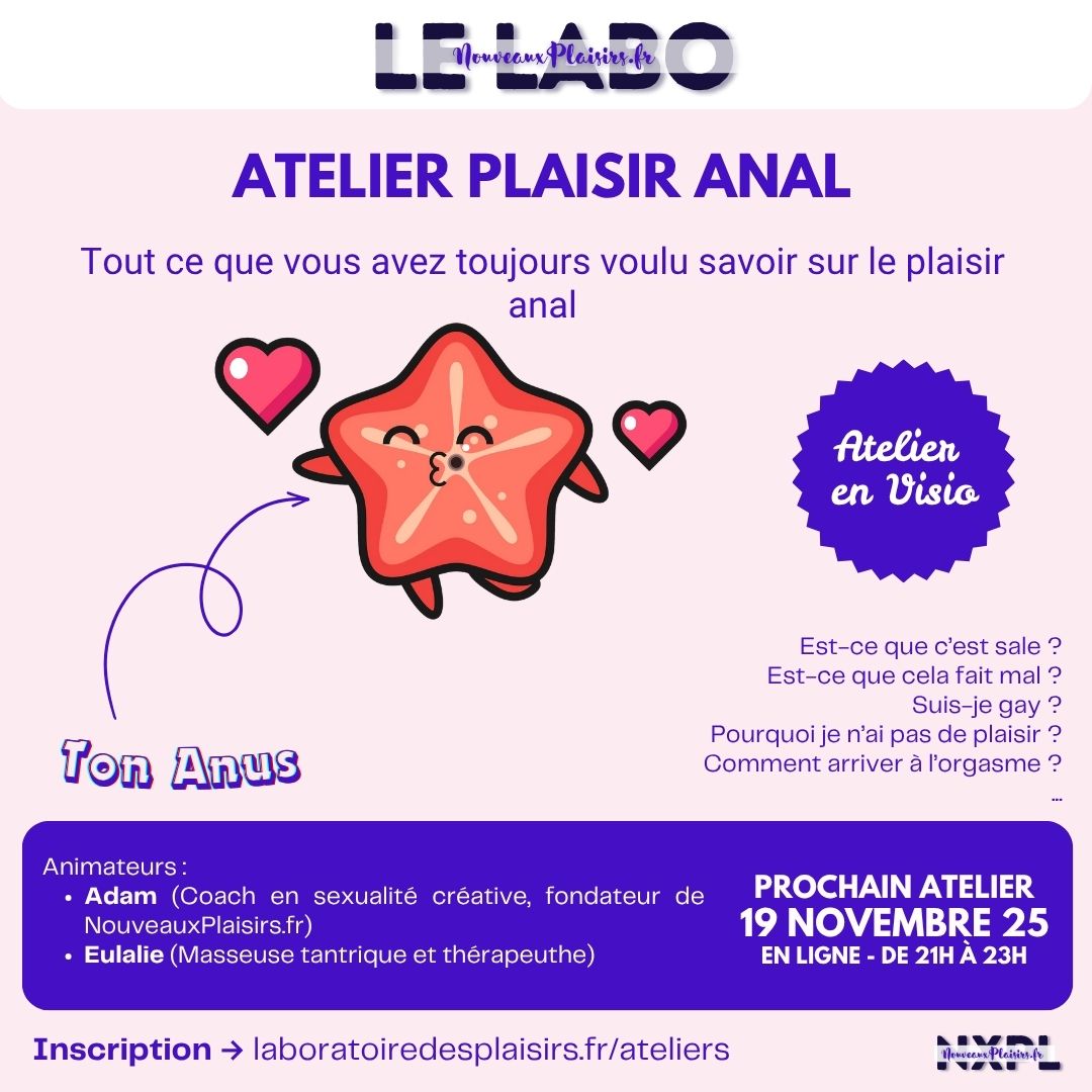 🔥 Il reste encore qq places pour l'atelier en ligne de mercredi prochain de 21h à 23h sur le 🤩plaisir Anal 🤩.

Profitez de deux experts (H&amp;F) pour apprendre et aussi aborder toutes vos questions. 

Inscriptions : laboratoiredesplaisirs.fr/events/decouve…