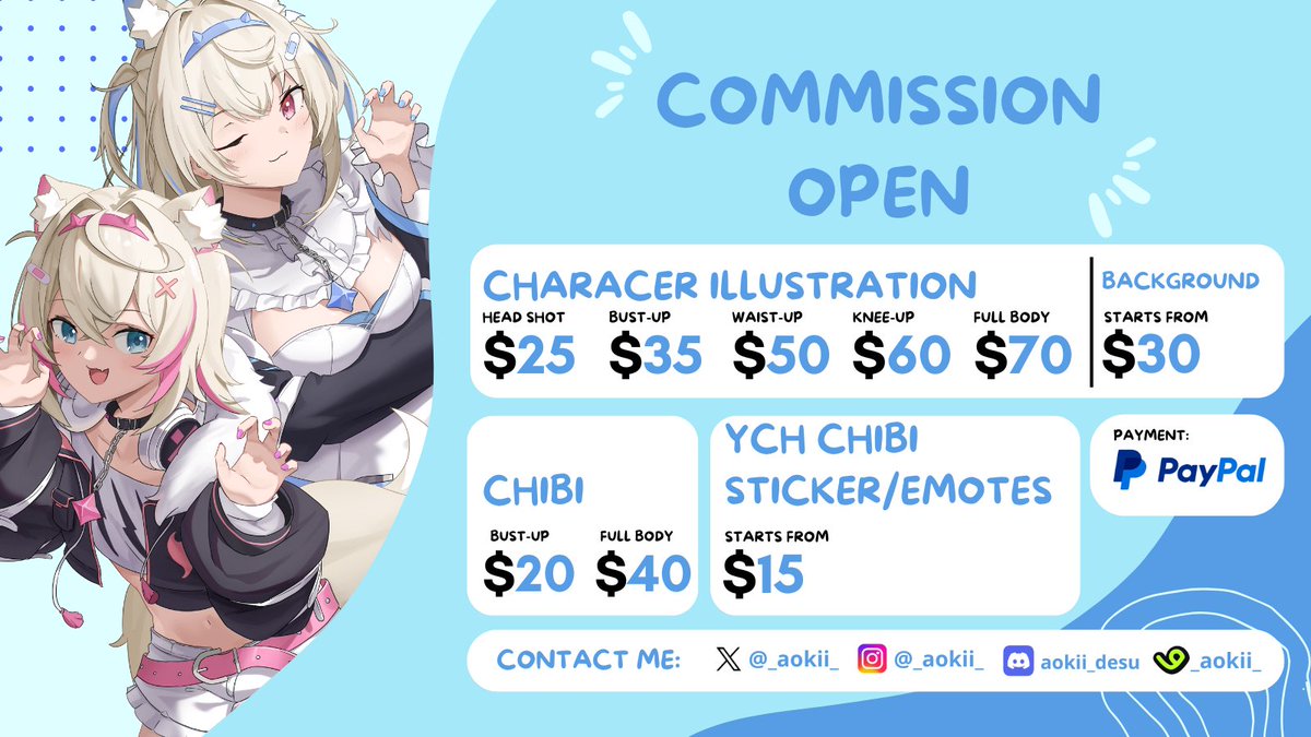 _aokii_'s tweet photo. (Reposts are very appreciated)
I'm open for art commissions! ✨
Send me a DM if you are interested  or  Order via VGen: https://t.co/RRpfgDnlL6 !   

#VGenOpen #CommissionSheet #ArtCommission https://t.co/pnimQ3dznt