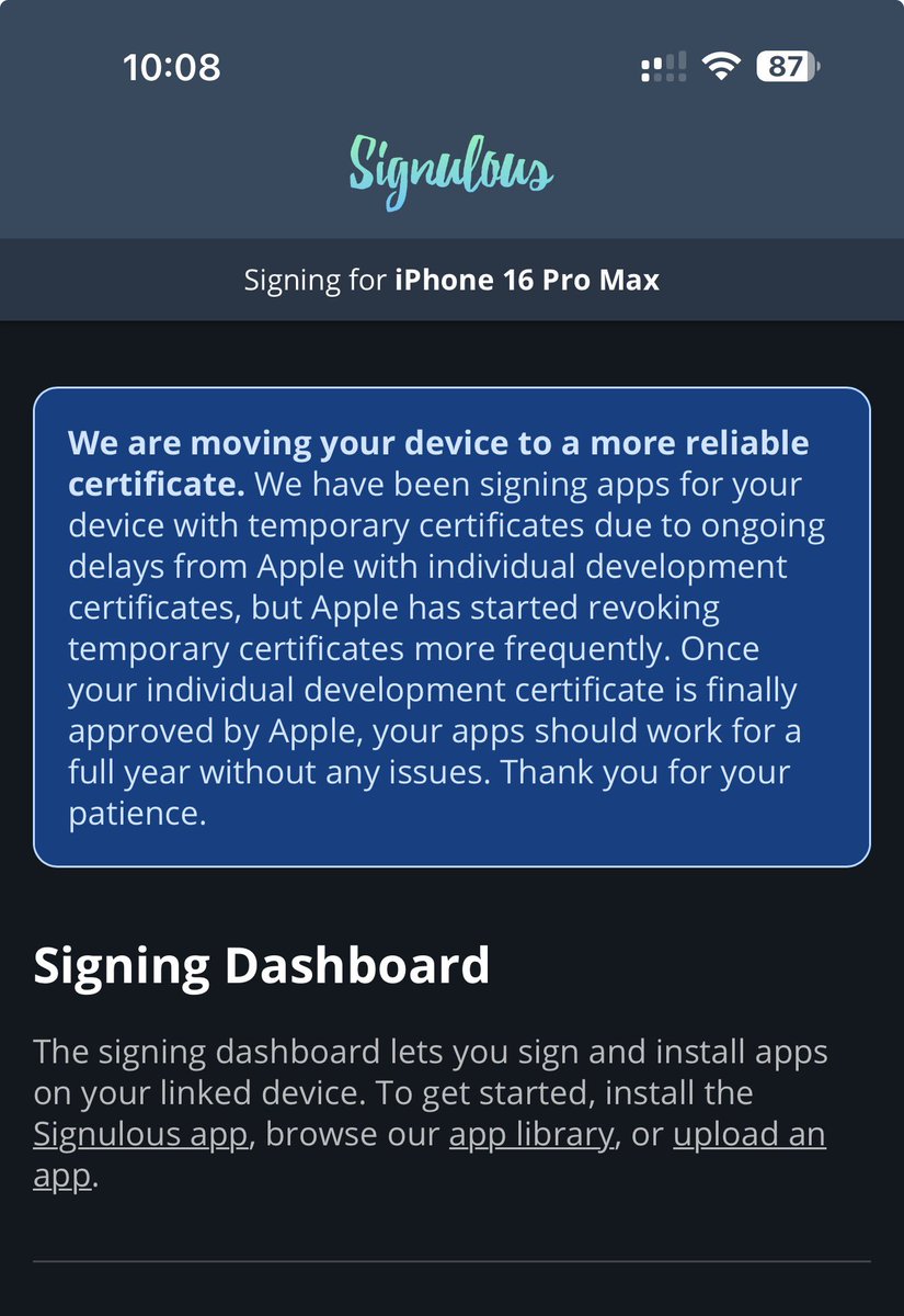 MacDavis98's tweet photo. @MatenduYT @Signulous Just re installed Signulous to be greeted with this, it’s been a nightmare having to constantly install apps over and over recently, hopefully it’s sorted soon 🙏 https://t.co/hHq3ANxQI9