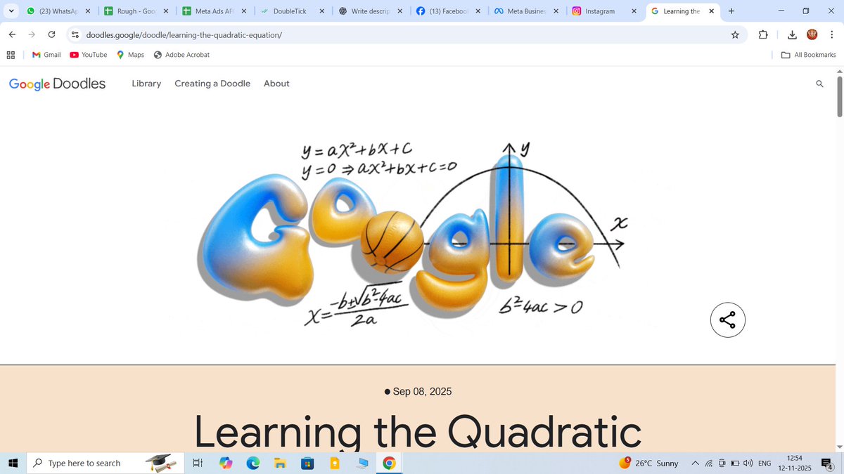 rank_group96838's tweet image. 📐✨ Google celebrates the beauty of math with today’s Doodle — the Quadratic Equation!
A timeless formula that connects logic, learning &amp;amp; creativity. 💡📊
#GoogleDoodle #QuadraticEquation #MathMagic #RankKeywords