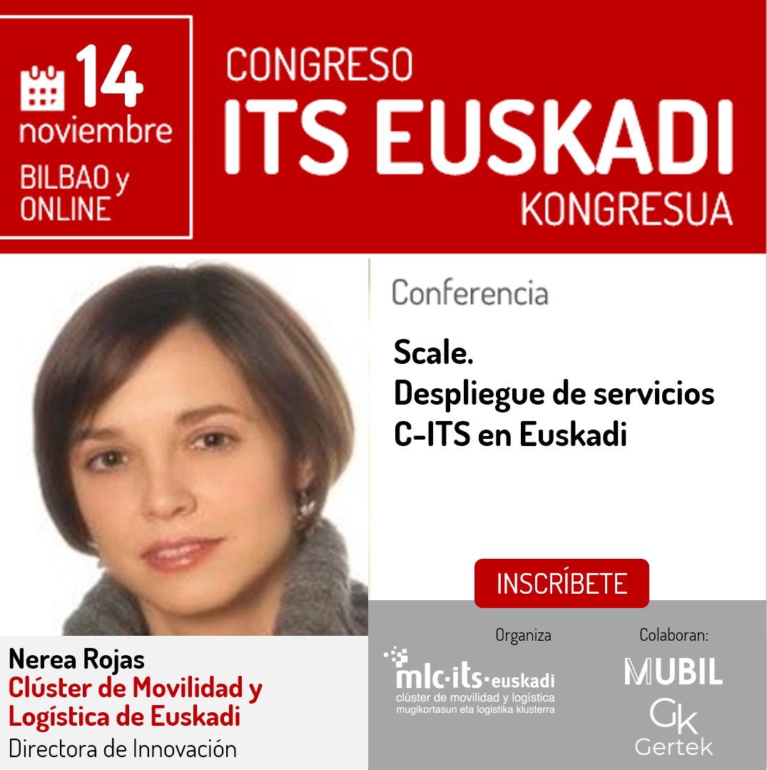 mlcluster's tweet image. 📆 14 de noviembre 
📢 𝗫𝗩𝗜 𝗖𝗼𝗻𝗴𝗿𝗲𝘀𝗼 #𝗜𝗧𝗦𝗘𝘂𝘀𝗸𝗮𝗱𝗶 de #Tecnologías Inteligentes de #Transporte
🙋‍♀️Asistencia gratuita 

📖 𝗣𝗼𝗻𝗲𝗻𝗰𝗶𝗮: Scale. Despliegue de servicios C-ITS en Euskadi 

👉𝗣𝗿𝗼𝗴𝗿𝗮𝗺𝗮 e 𝗶𝗻𝘀𝗰𝗿𝗶𝗽𝗰𝗶ó𝗻: mlcluster.com/evento/xvi-con…