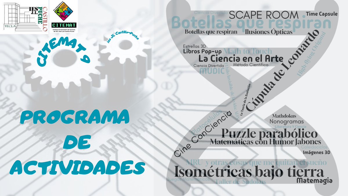 Estamos celebrando la 9⁰ Semana de las Ciencias (CITEMAT). No te pierdas las actividades que han preparado los diferentes departamentos. Te invitamos a visitar la biblioteca del centro y a que partícipes en el concurso de películas y ciencia.
#iesjoséluiscastillopuche #CITEMAT