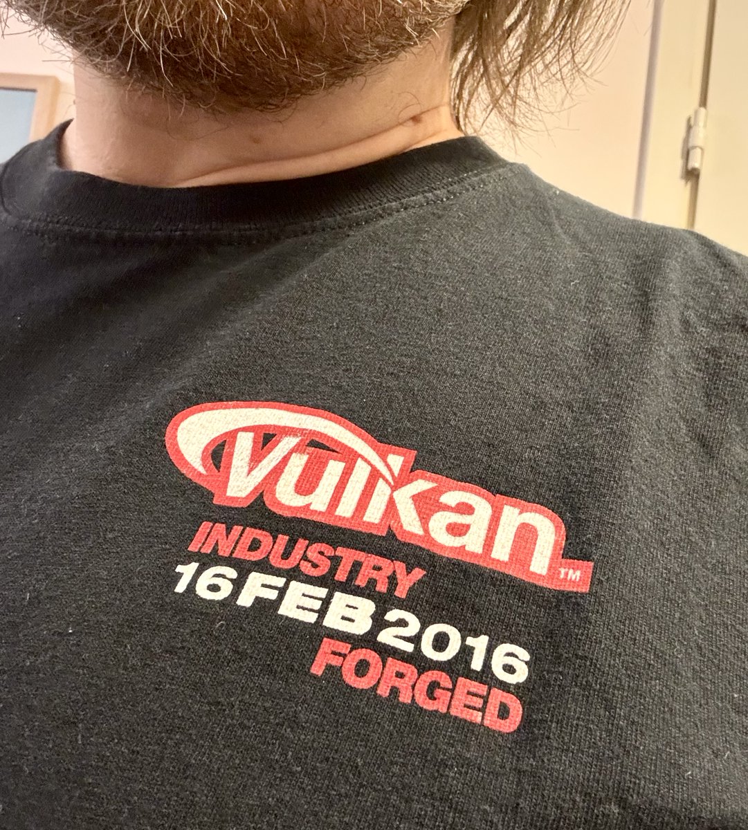 SebAaltonen's tweet image. Found my old Vulkan T-shirt from the launch year. 10 years has soon passed, and people still refer Vulkan and DX12 as "modern APIs".

Vulkan was initially designed for "modern" GPUs like GTX 680 (Kepler), Radeon 7870 (GCN1) and Intel i7 5775C (Broadwell/Gen8).