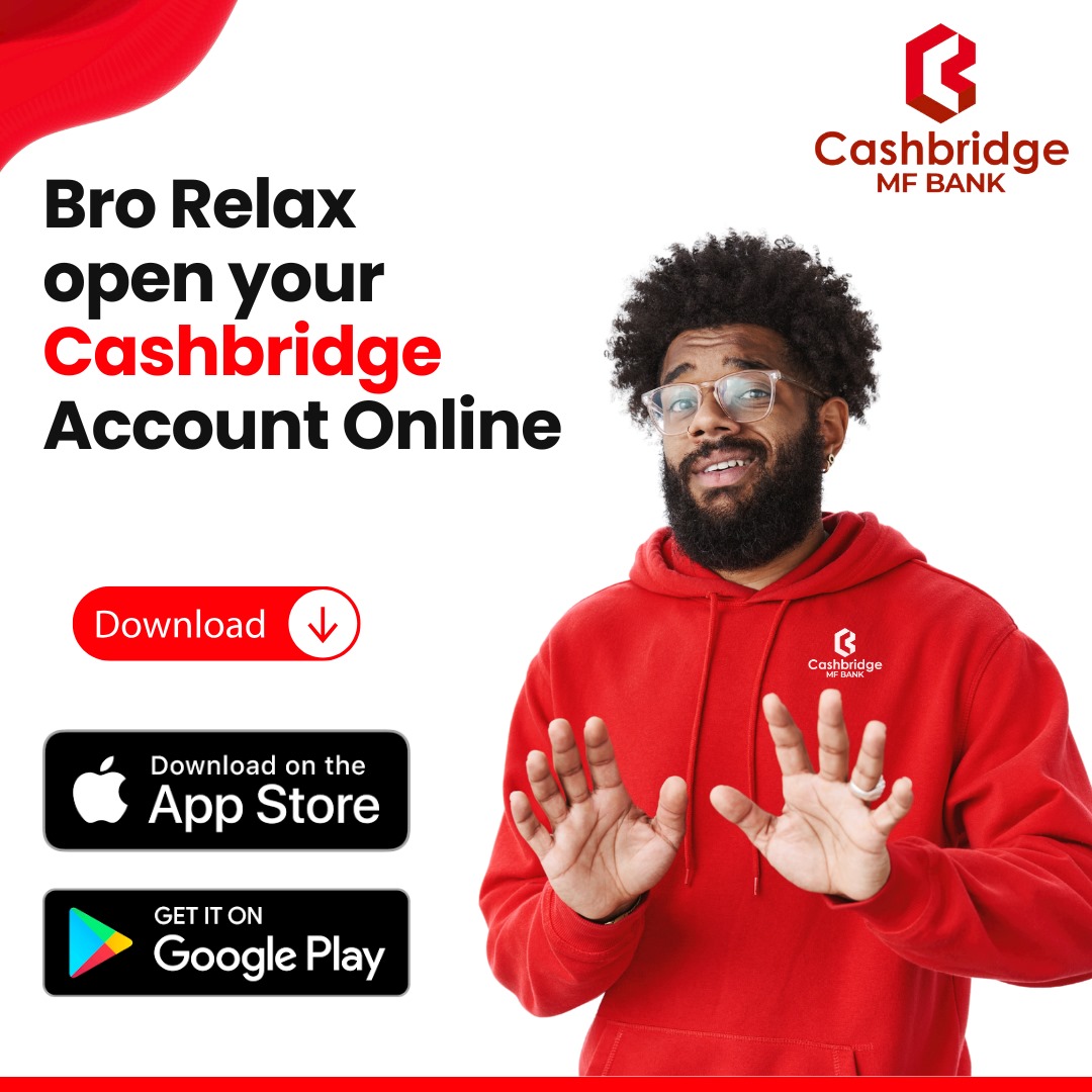 cashbridge_mfb's tweet image. Bro, relax and take control of your finances! Open your Cashbridge account online today  easy, fast, and secure.  #Cashbridge #OnlineBanking #FinanceMadeEasy #BankSmart #DigitalBanking #MoneyMatters #StayRelaxed #CashbridgeApp