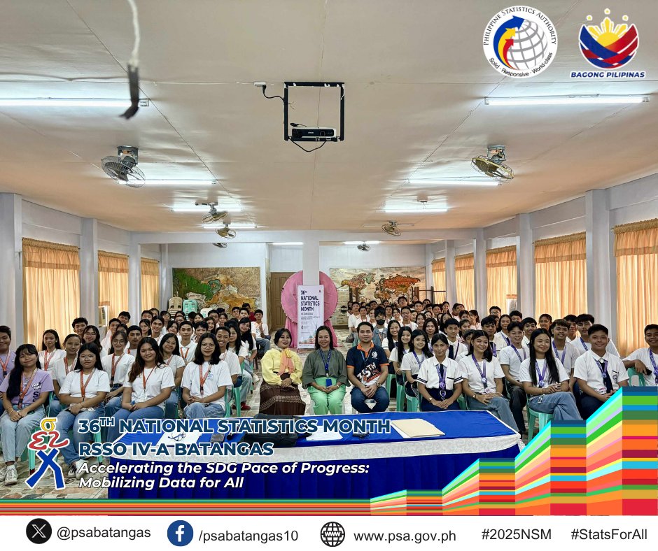 PSABatangas's tweet image. 36th NSM
Data Dissemination on the 2024 Census of Population (POPCEN) Results at Batangas City Integrated High School.
Thank you to the Principal, Ms. Aida Gutierrez.
#36thNationalStatisticsMonth
#StatsForAll