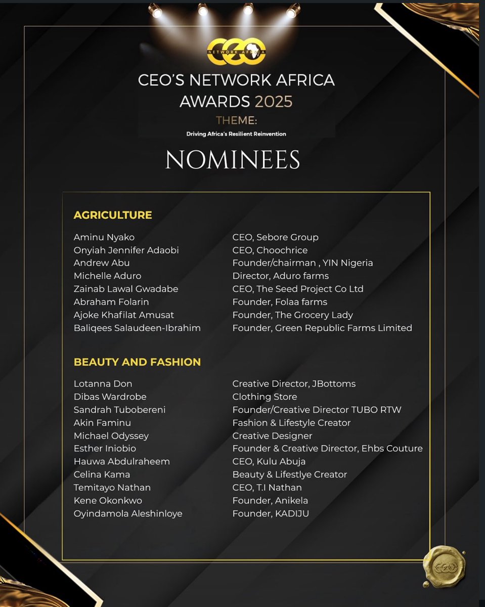 We’re proud to announce that our Founder and Chairman, Andrew Agbo Abu, has been nominated for the <a href="/CeosNetwork_/">CEOs Network Africa</a> Network Africa Awards 2025 under the Agriculture Category.

This recognition celebrates his outstanding leadership and commitment to empowering young innovators and