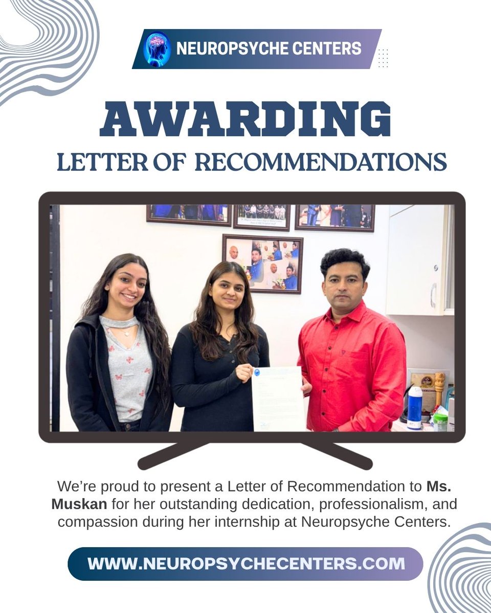 neuropsyche01's tweet image. 🎓 Celebrating Excellence! 🌟

#NeuropsycheCenters #InternshipProgram #LetterOfRecommendation #FuturePsychologist #MentalHealthProfessionals #DrBhagwatRajput #LearningAndGrowth #PsychologyInternship #ProudMoment