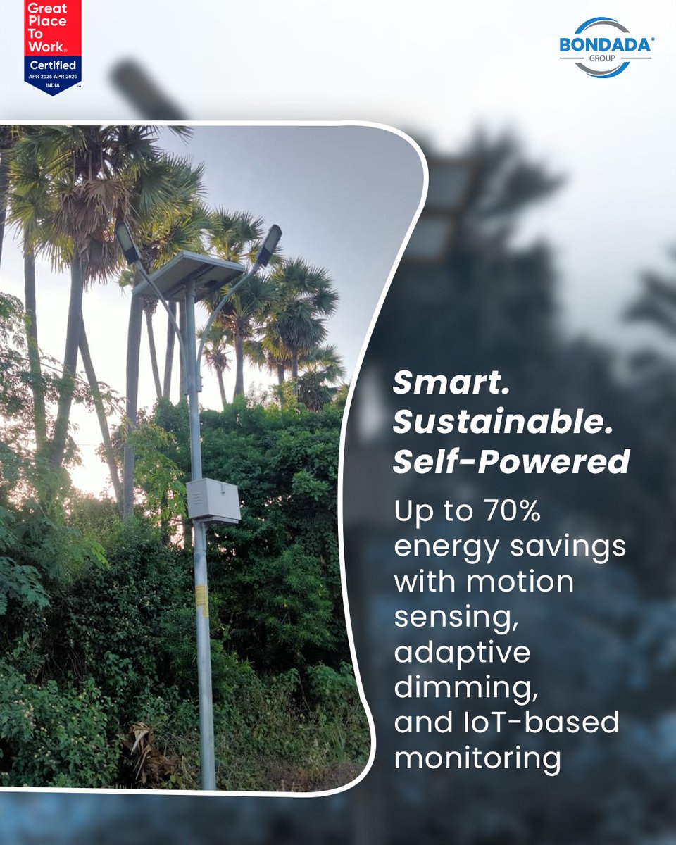 BondadaOnline's tweet image. Lighting that Powers Progress.

With 100,000+ solar streetlights installed, #Beelite by #BondadaGroup is redefining illumination through innovation, motion-sensing, smart control &amp;amp; solar efficiency for greener cities &amp;amp; safer streets.

#SmartLighting #SolarEnergy #Sustainability