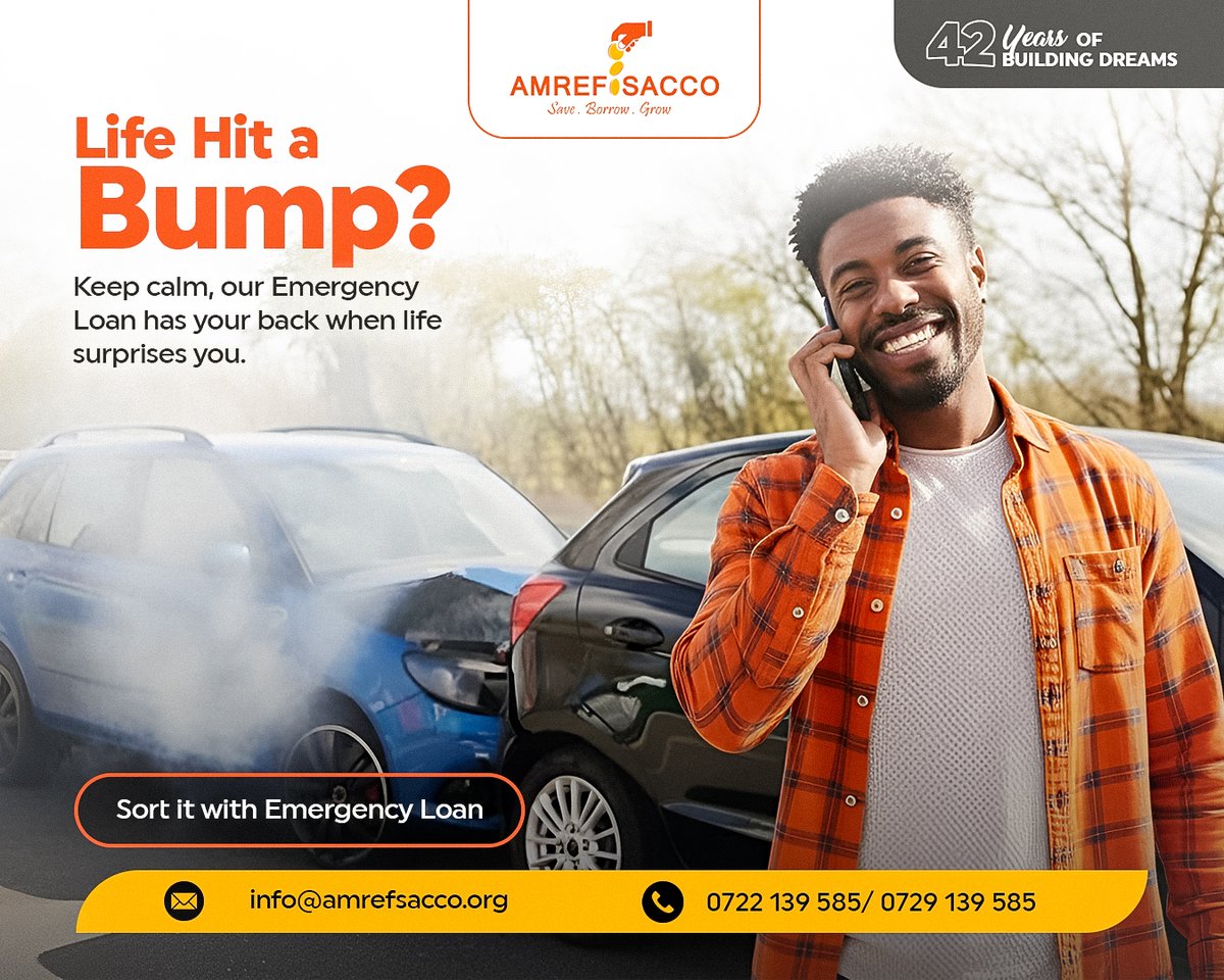 Life’s surprises?
Don't stress with Emergency Loan! Get up loans of upto Ksh. 50,000 with no documents, approved &amp; in your M-Pesa instantly💰🚨

#AmrefSacco #42YearsOfBuildingDreams #EmergencyLoan #PeaceOfMindWithAmrefSacco