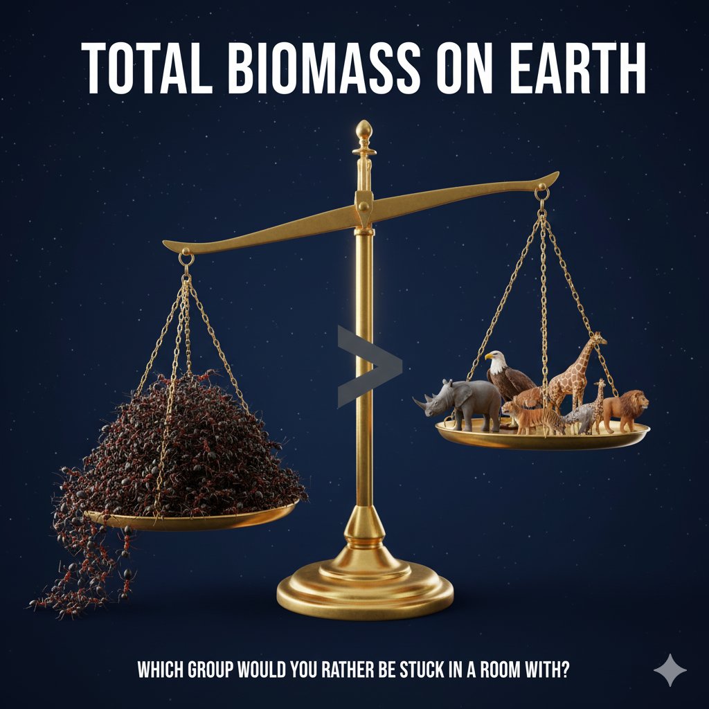 stpquestions's tweet photo. The total weight (biomass) of all the ants on Earth is GREATER than the combined weight of ALL the world’s wild birds and wild mammals!
Which group would you rather be stuck in a room with? 👇 #Science #Wildlife #EarthFact https://t.co/RaXAjqZsa5