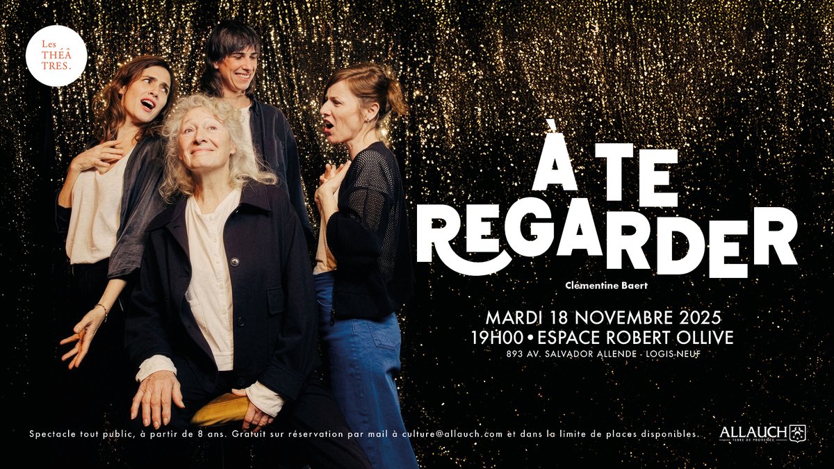#Allauch #Spectacle #Culture
Laissez-vous transporter par le spectacle gratuit « À te regarder », le mardi 18 novembre au Logis-Neuf (19h, espace Robert Ollive)
👉facebook.com/allauch