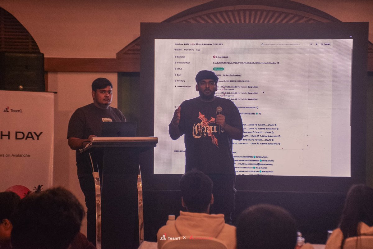 0xMaxFi's tweet photo. Then came pitch day in Goa. Palm trees, nerves, and that surreal moment of standing on stage, sharing how far our little hackathon idea from Bangalore had come. Seeing it all come together made every sleepless night completely worth it. https://t.co/TuUwM7WYka
