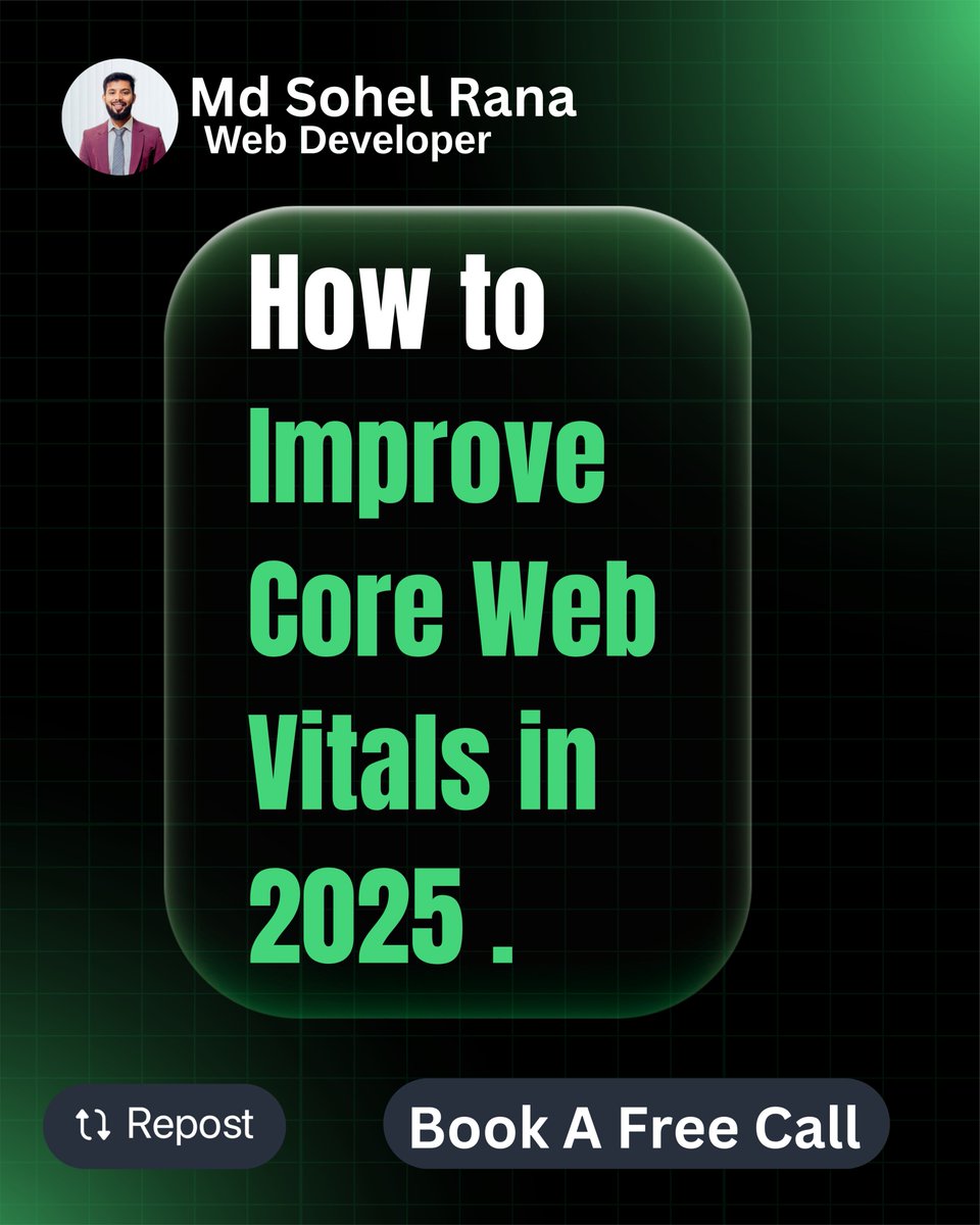dev_sohel07's tweet image. Your site feels fast? Google might disagree.

Here’s how to fix Core Web Vitals in 2025:

🔹LCP → Compress images, use CDN
🔹 INP → Reduce JS, remove bloat
🔹 CLS → Fix layout shifts

Fast site = better UX + SEO + conversions.
#CoreWebVitals  #WebDev #Performance #MdSohelRana