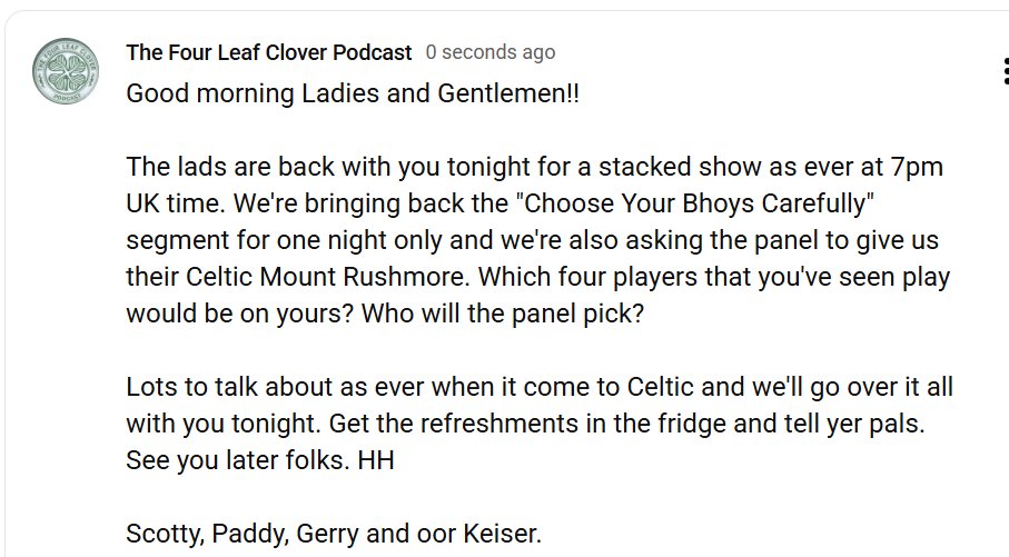 See you all tonight!! 

<a href="/PaddyBhoy1965/">Hoopybhoy 🇮🇪🇵🇸</a> 
<a href="/ronshan7/">gerrymcmillan</a> 
<a href="/KeiserCFC/">KeiserCFC</a> 

#Celtic