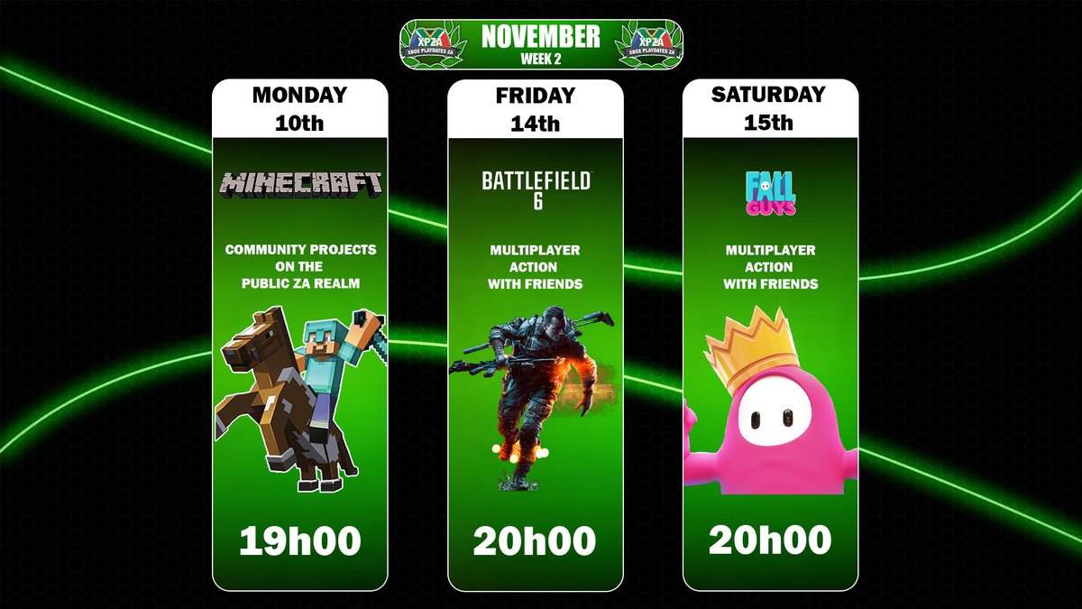 Cming this week...

FPS Friday is back with <a href="/Battlefield/">Battlefield</a> 6 from 8pm.

Then our Playdate @ 8 on Saturday we'll be hosting <a href="/FallGuysGame/">Fall Guys</a> 

📸 <a href="/Ranman_ZA/">RanmanZA</a>