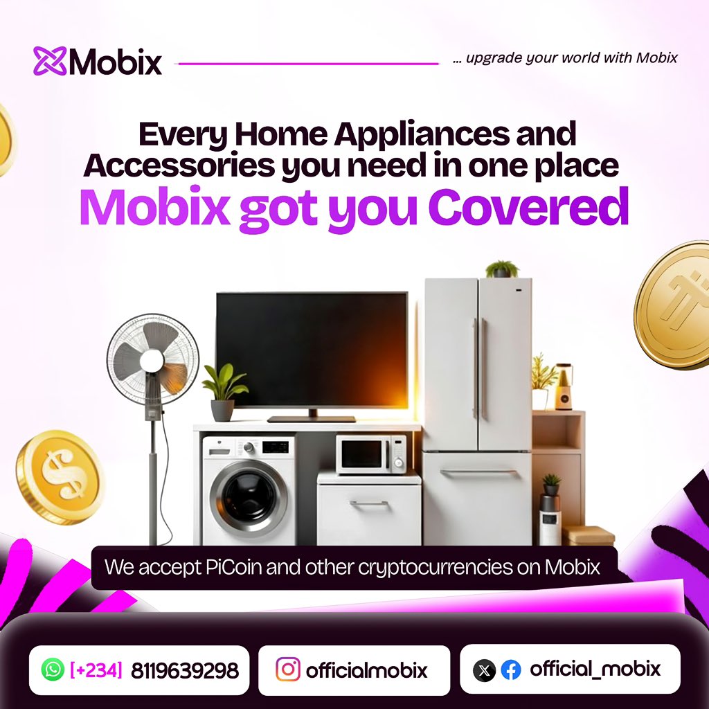PAY With Pi….. at <a href="/official_mobix/">Mobix</a>  

Upgrade Your Home, Upgrade Your Life with Mobix!

From sleek TVs to smart fridges, washing machines to stand fans — every home essential you need is NOW in one place! And yes, we’ve got you covered with PiCoin &amp; crypto payments💰🔗  

💡