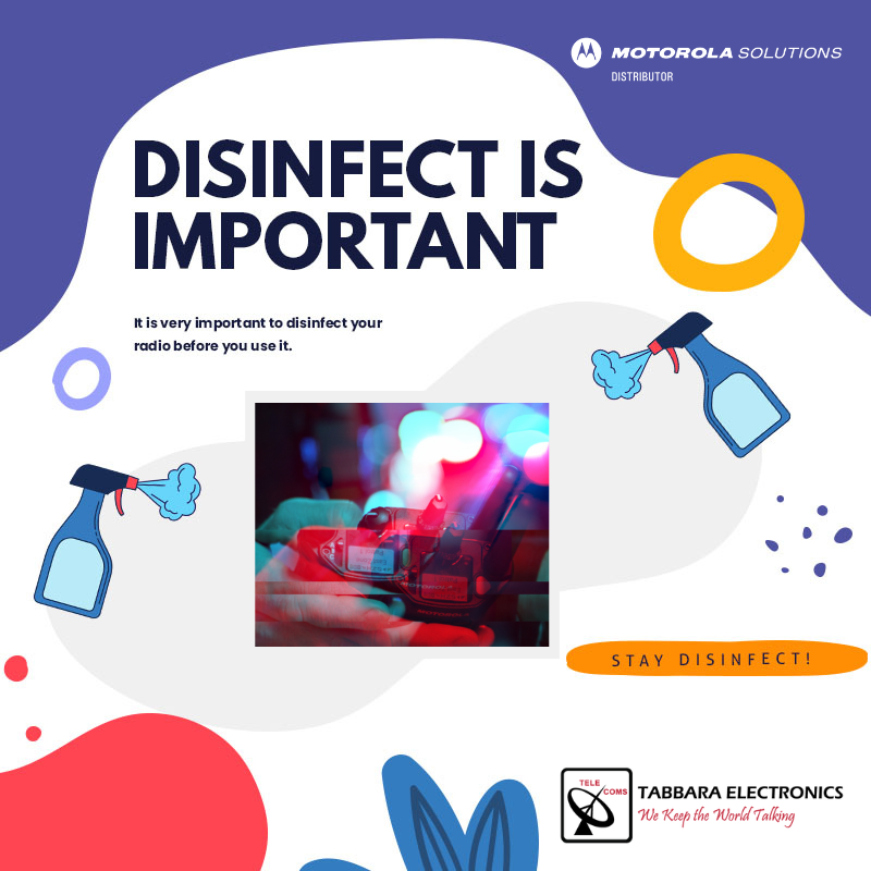 tabbarallc's tweet image. Removing germs from the surface of communications equipment lowers the risk of spreading infection.

#TabbaraElectronics #mototrbo #twowayradios #abudhabi #dubai #middleeast #emea #mena #disinfect
#ملتزمون_ياوطن
#نتصدر_المشهد