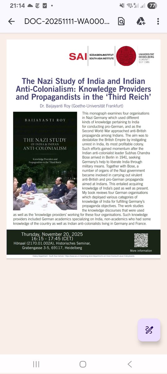 Really honored to have been invited to give a book talk at the University of Heidelberg next Thursday